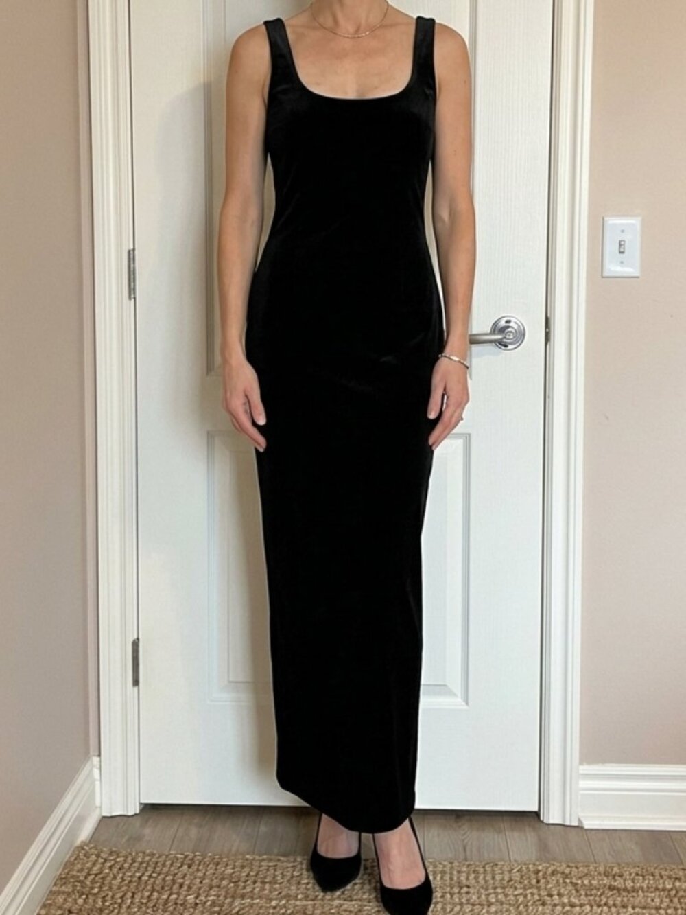 Women's Black Maxi Velour Sleeveless Dress Gown Wedding Prom Party Evening Wear